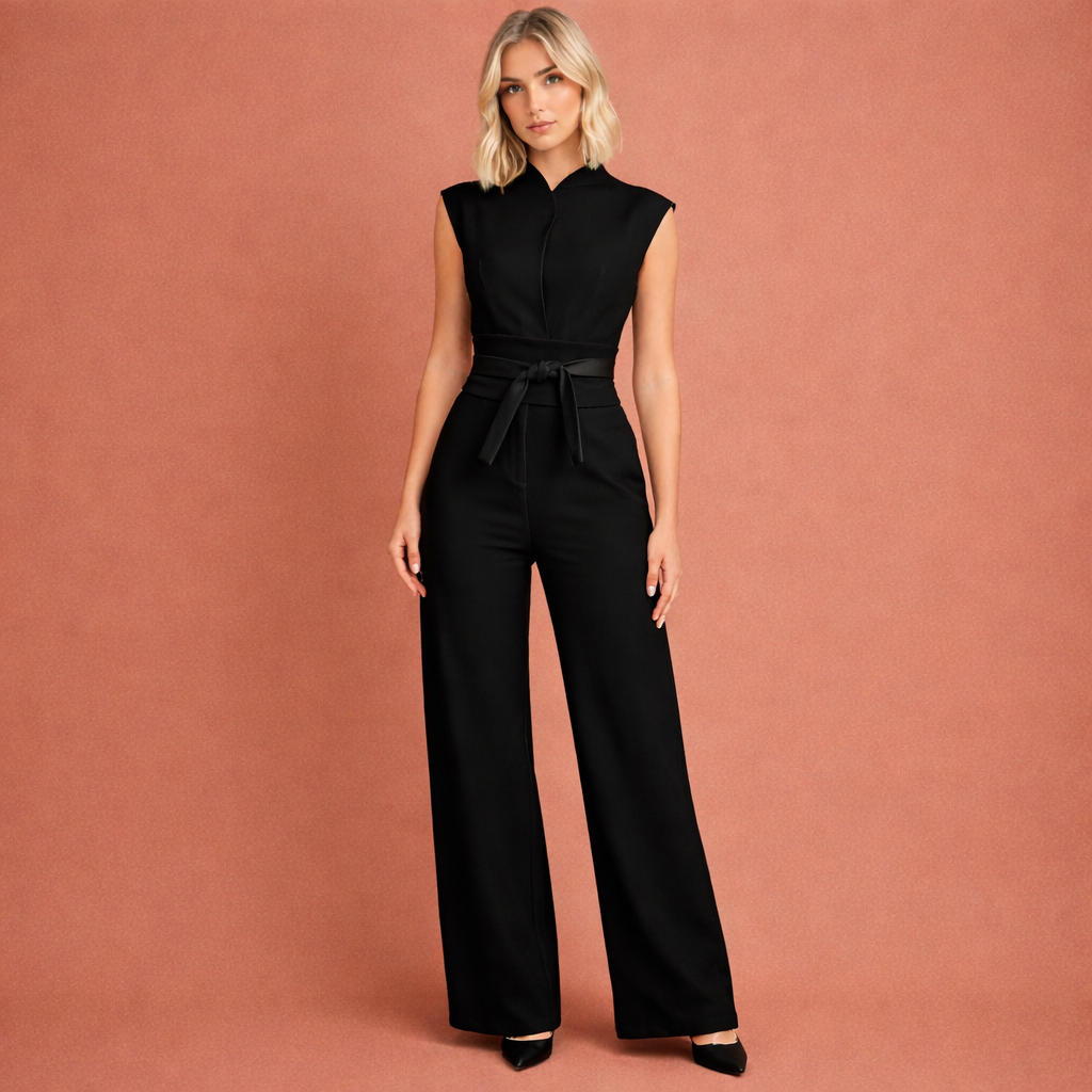 Elegante dames jumpsuit met stijlvolle V-hals, perfect voor avondkleding of chique gelegenheden. Zomer en lente.