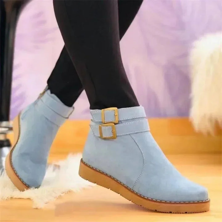 Zwarte Emma platformlaarzen voor dames, detail van het elegante ontwerp en de stevige zool.