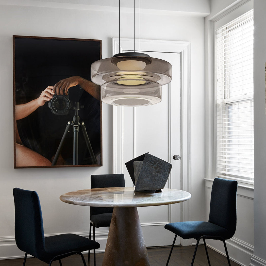 Elegante glazen hanglamp in Bauhaus-stijl, verstelbare LED-hanglamp, warm wit licht, modern design voor binnenshuis.