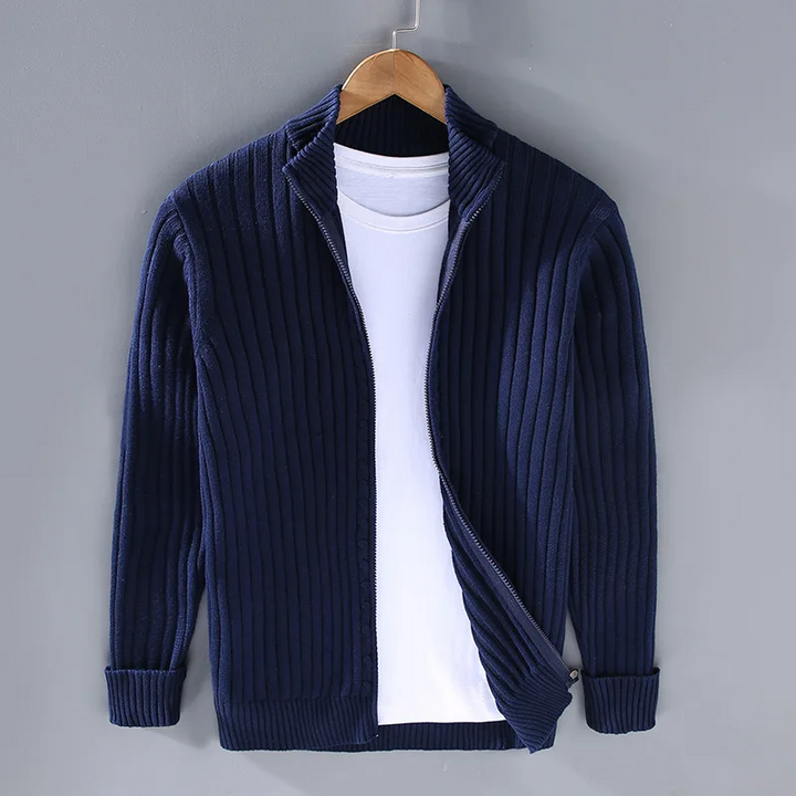 "Elegante heren cardigan van zacht katoen met rits en geribbelde details, tijdloos design, geschikt voor elke stijl."