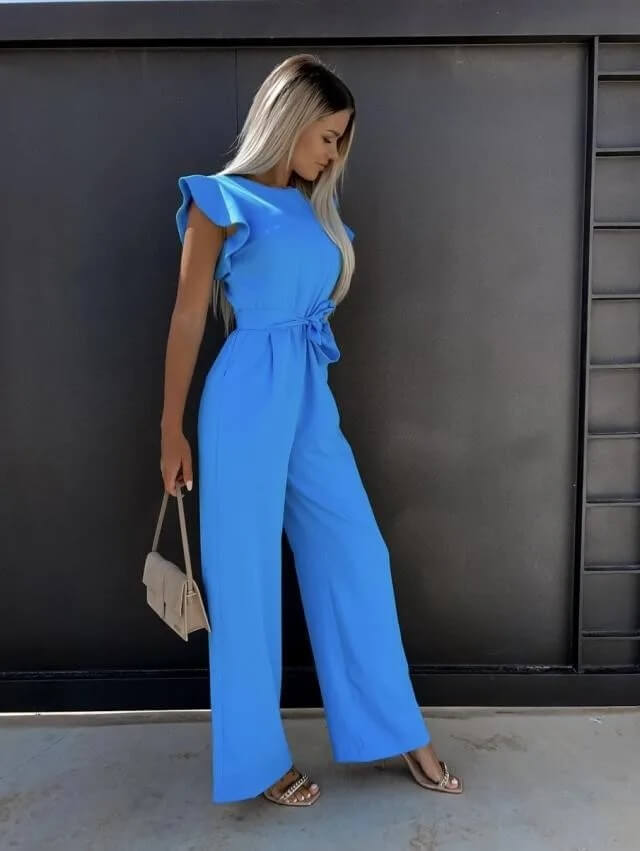 "Elegante jumpsuit met vlindermouwen en wijde pijpen, stijlvol voor formele en casual gelegenheden, beschikbaar in diverse kl