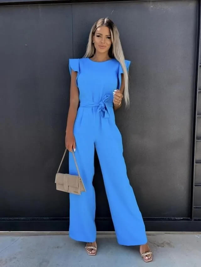 "Elegante jumpsuit met vlindermouwen en wijde pijpen, stijlvol voor formele en casual gelegenheden, beschikbaar in diverse kl