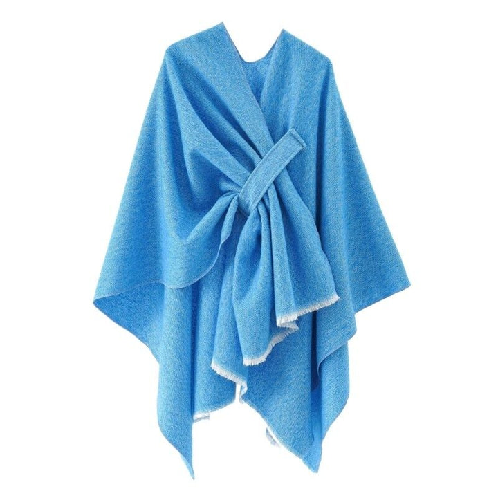 "Elegante katoenen poncho, stijlvolle cape in marineblauw, perfect voor dagelijks en formeel gebruik, lichtgewicht ontwerp."