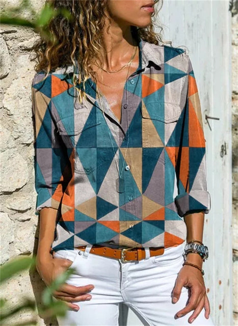 Elegante katoenen zomerblouse voor dames, chique design, lange mouwen, ademend, veelzijdig voor formele & informele gelegenhe