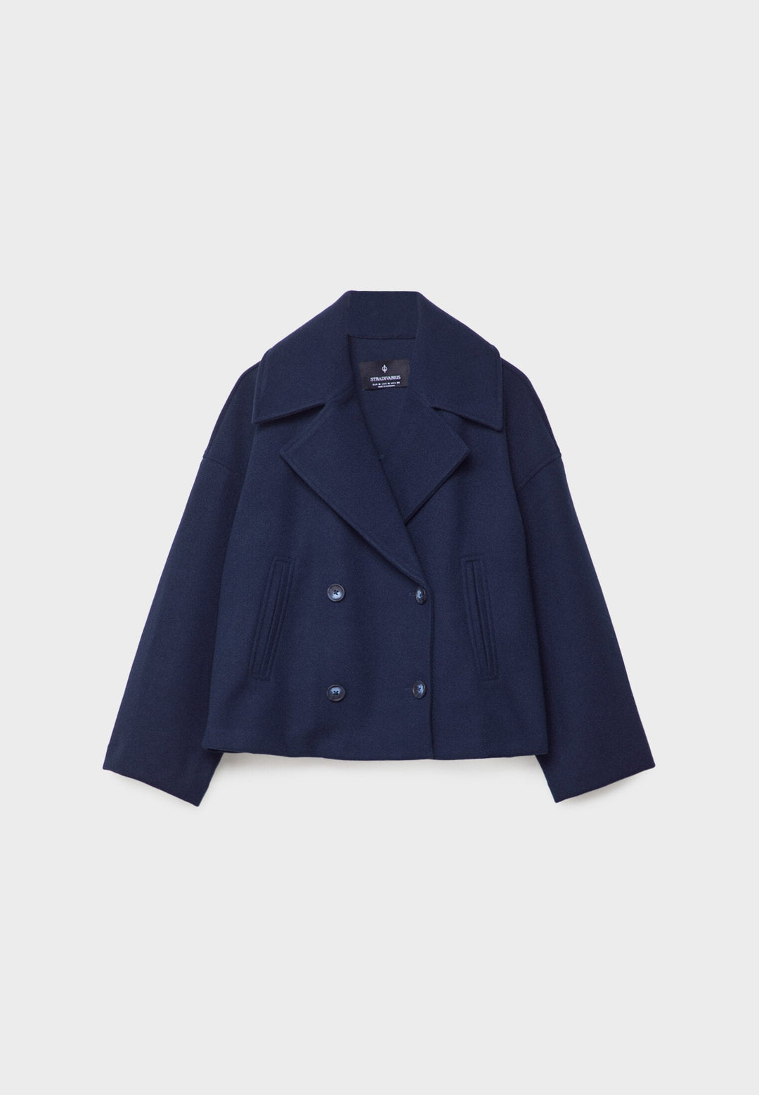 "Elegante korte double-breasted jas van luxe wolmix stof, cropped lengte, knoopsluiting, stijlvol en tijdloos design."