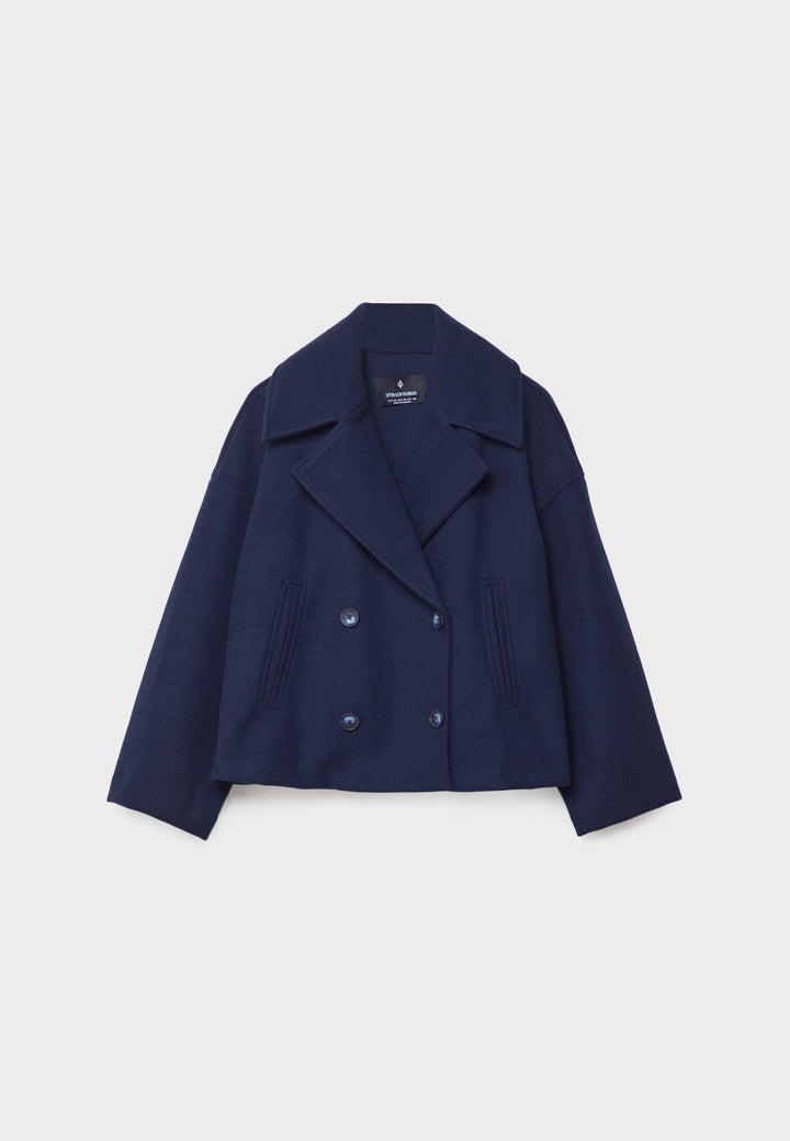 "Elegante korte double-breasted jas van luxe wolmix stof, cropped lengte, knoopsluiting, stijlvol en tijdloos design."