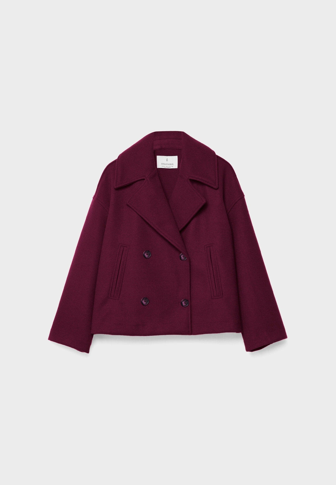 "Elegante korte double-breasted jas van luxe wolmix stof, cropped lengte, knoopsluiting, stijlvol en tijdloos design."