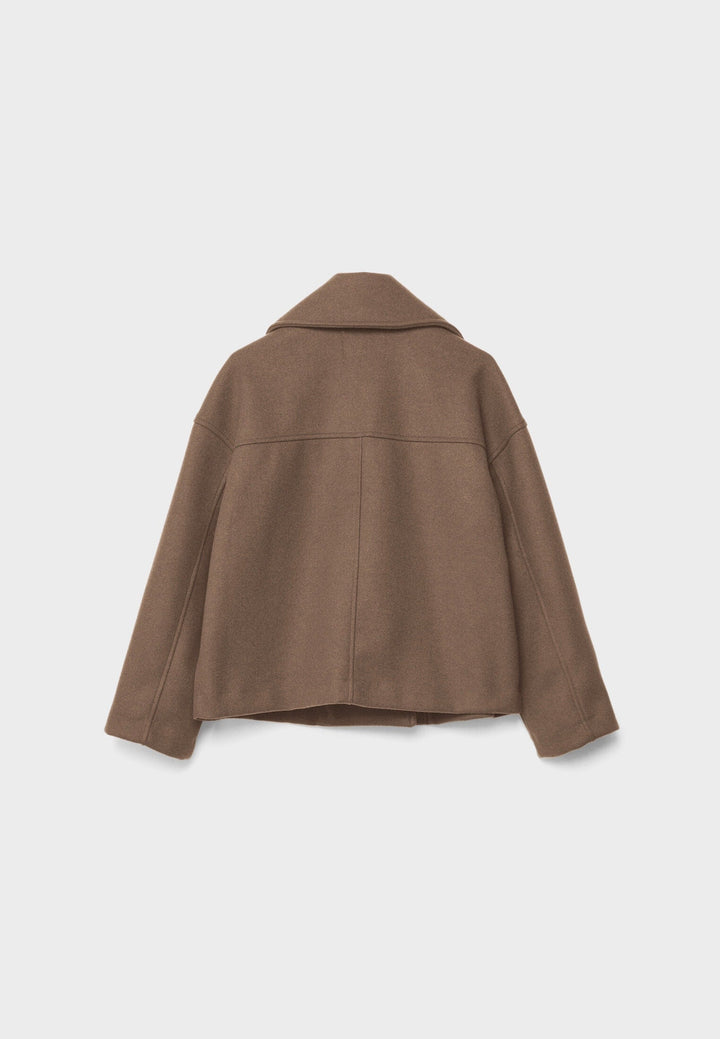 "Elegante korte double-breasted jas van luxe wolmix stof, cropped lengte, knoopsluiting, stijlvol en tijdloos design."