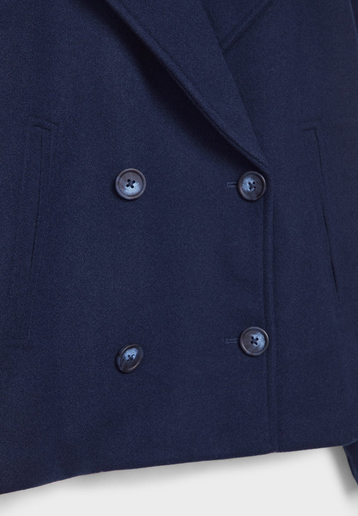 "Elegante korte double-breasted jas van luxe wolmix stof, cropped lengte, knoopsluiting, stijlvol en tijdloos design."