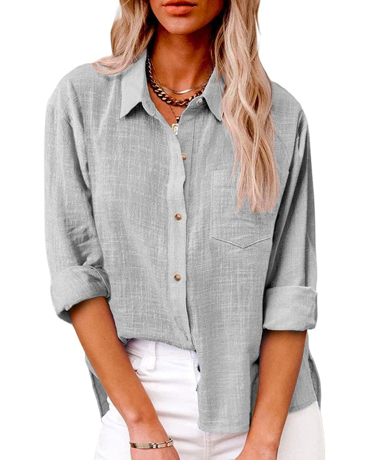 "Elegante lange mouwen linnen blouse, knoopsluiting, ademende stof, ideaal voor stijlvol dagelijks gebruik."