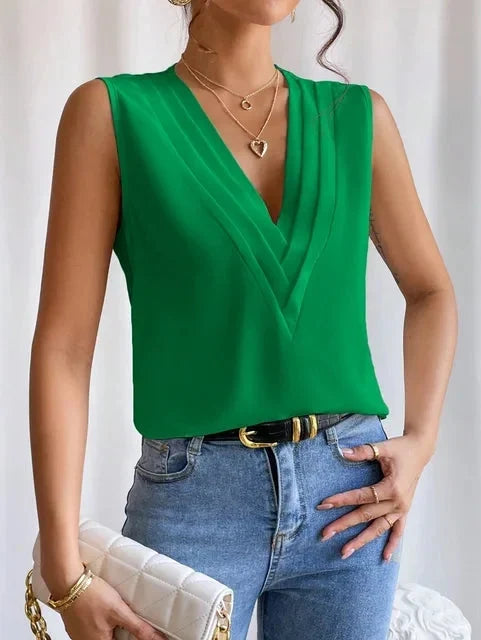 Modebewuste mouwloze blouse voor vrouwen met een flatterende V-hals, tijdloos en elegant.