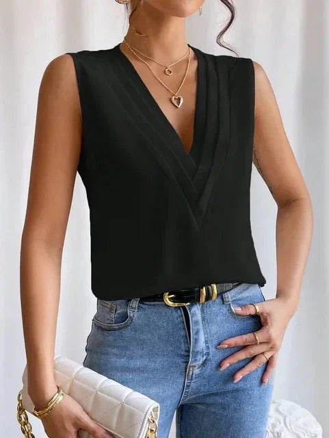 Casual chique mouwloze dames top met V-hals, gemakkelijk te combineren voor een trendy look.