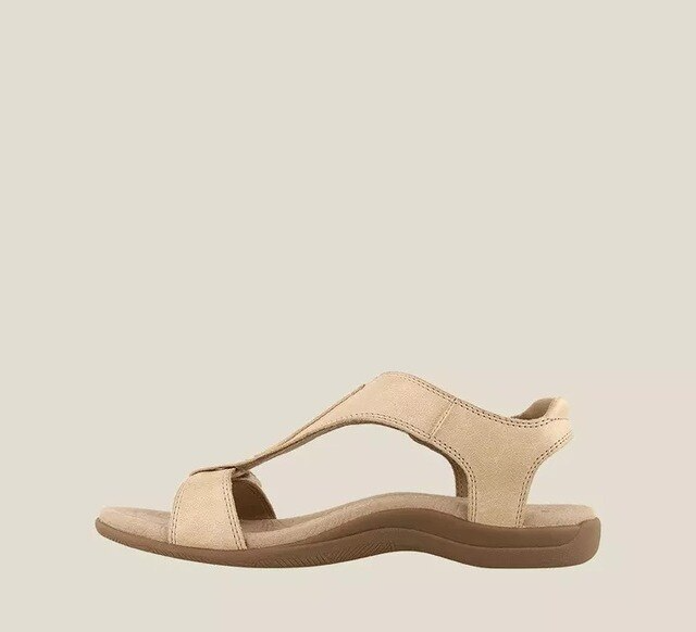 Elegante orthopedische dames sandalen, klittenbandsluiting, neutraal ontwerp, zacht gevoerde zolen voor comfort en stijl.