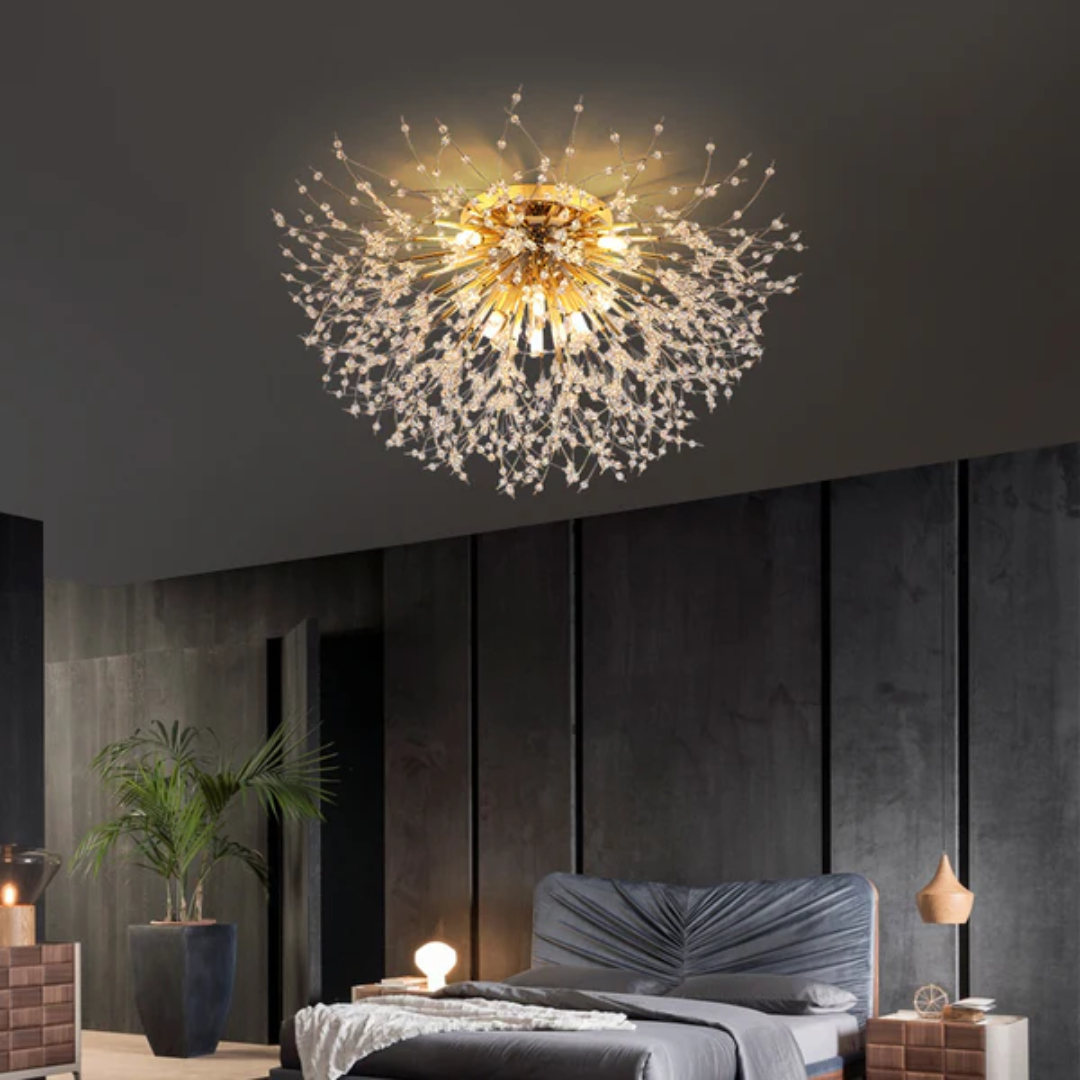 "Elegante plafondlamp met kristalbloemdesign en LED-verlichting, ideaal voor sfeervolle verlichting in elke ruimte."