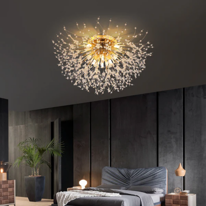 "Elegante plafondlamp met kristalbloemdesign en LED-verlichting, ideaal voor sfeervolle verlichting in elke ruimte."