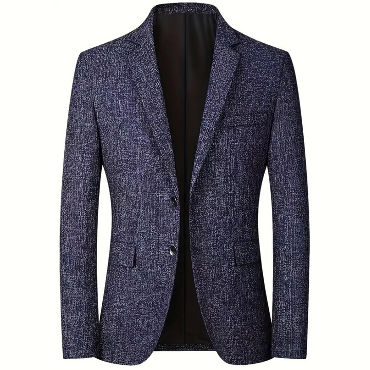 "Elegante RAYAN herenblazer in blauw met reverskraag, klepzakken en knopen voor stijlvolle looks. All-season stijlbasic."