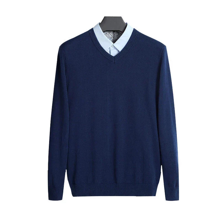 "Elegante V-hals premium katoenen trui voor dames met lange mouwen, ideaal voor iedere gelegenheid en comfortabele pasvorm."
