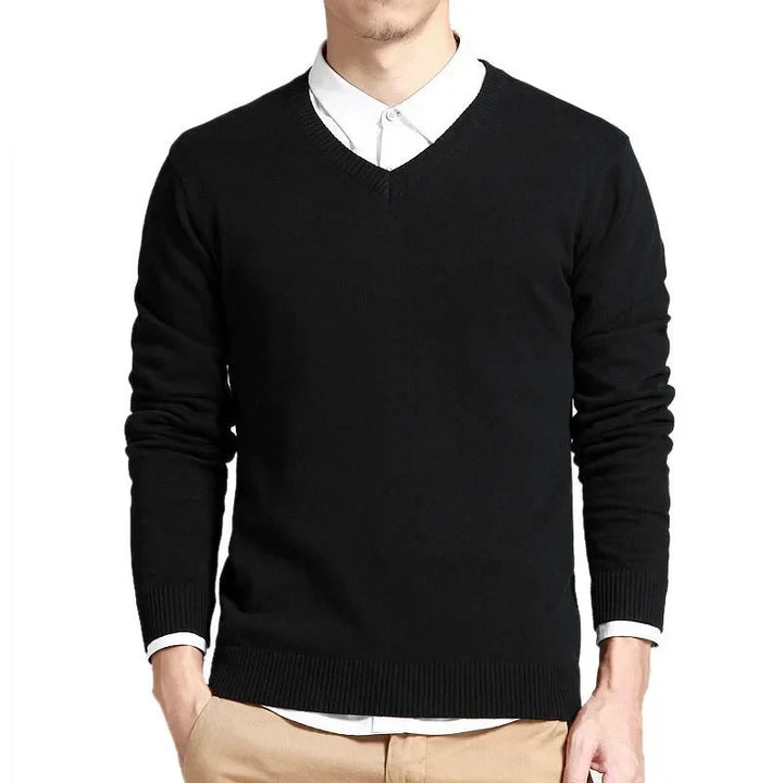 "Elegante V-hals premium katoenen trui voor dames met lange mouwen, ideaal voor iedere gelegenheid en comfortabele pasvorm."