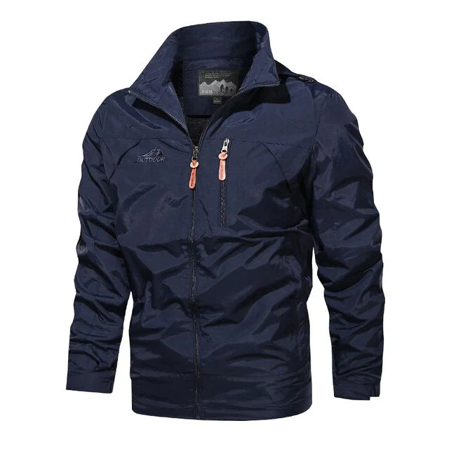 "Elegante winddichte herenjas, lichtgewicht, waterafstotend, verkrijgbaar in blauw, grijs, groen, khaki, zwart."