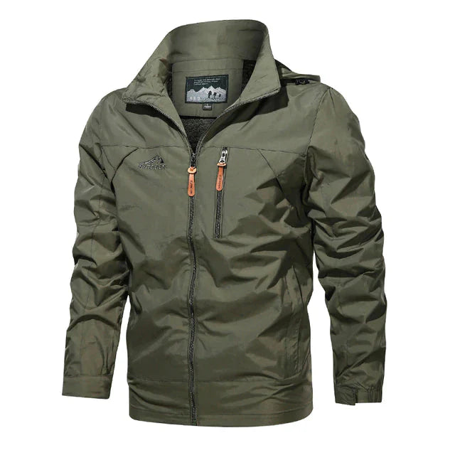 "Elegante winddichte herenjas, lichtgewicht, waterafstotend, verkrijgbaar in blauw, grijs, groen, khaki, zwart."