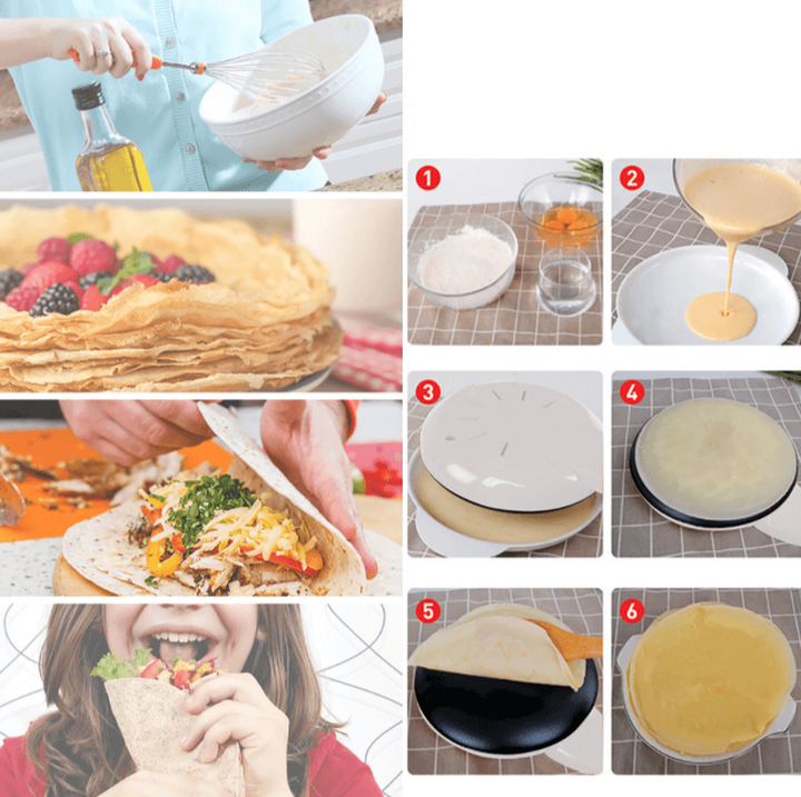 "Elektrische crêpe maker met antiaanbaklaag, groot kookoppervlak en compacte vorm; ideaal voor pannenkoeken en crêpes."