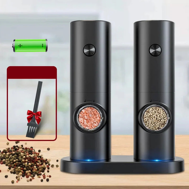 "Elektrische peper- en zoutmolen set met LED, modern design, roestvrij staal, gebruiksvriendelijk, keuken, kruiden malen"