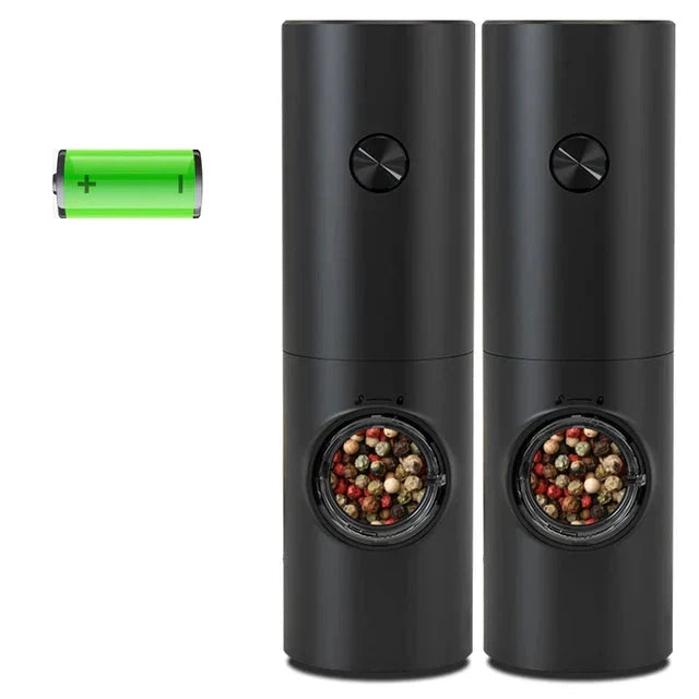 "Elektrische peper- en zoutmolen set met LED, modern design, roestvrij staal, gebruiksvriendelijk, keuken, kruiden malen"