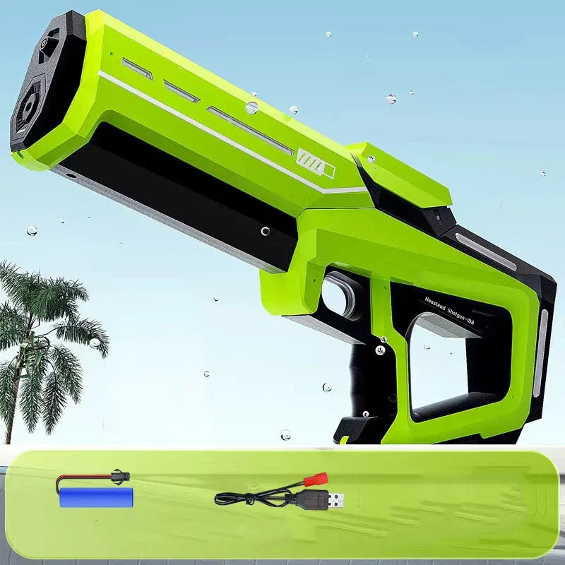 Elektrische waterpistool met krachtige autom. waterstraal, blauw ABS kunststof, ideaal zomerspeelgoed voor kinderen en volwas