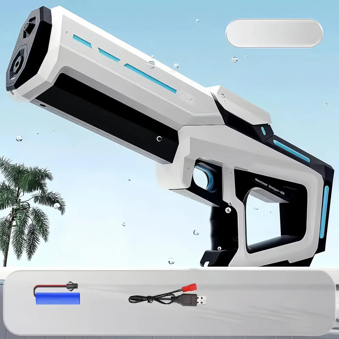 Elektrische waterpistool met krachtige autom. waterstraal, blauw ABS kunststof, ideaal zomerspeelgoed voor kinderen en volwas