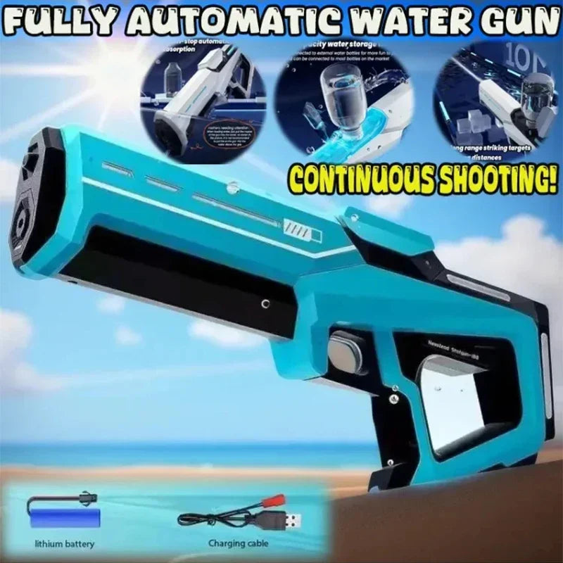 Elektrische waterpistool met krachtige autom. waterstraal, blauw ABS kunststof, ideaal zomerspeelgoed voor kinderen en volwas