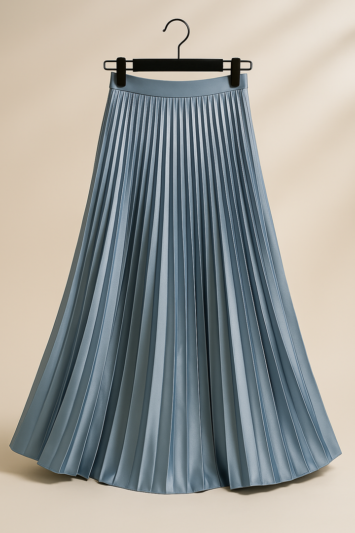 "Elva satijnen plissérok, hoge taille, glanzende stof, elegante uitstraling in meerdere kleuren"
