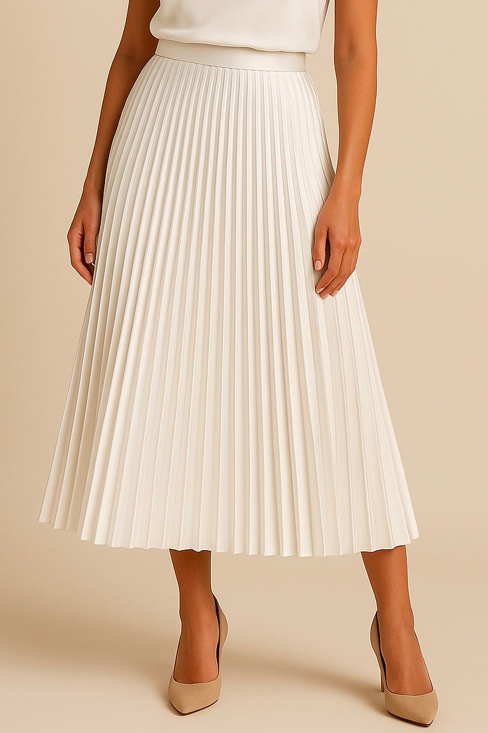 "Elva satijnen plissérok, hoge taille, glanzende stof, elegante uitstraling in meerdere kleuren"