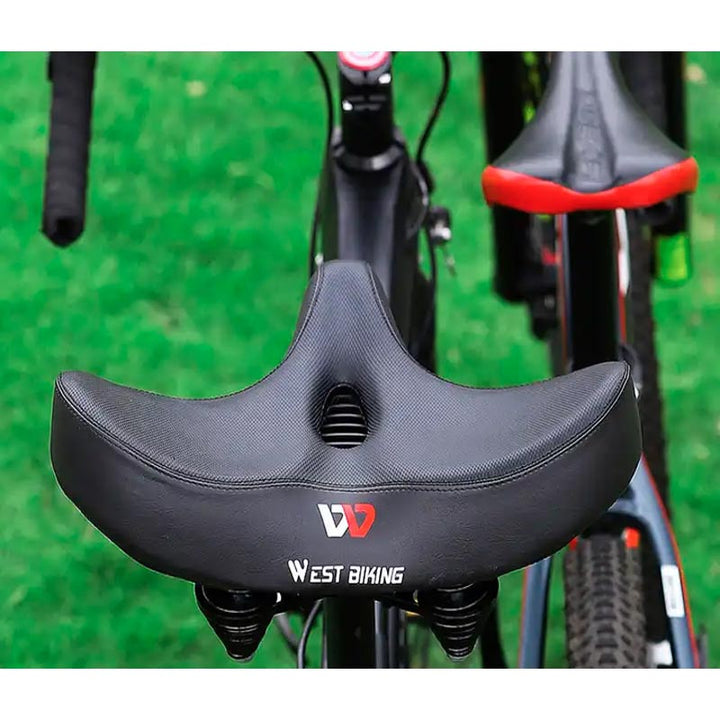 Ergonomisch en ademend fietszadel, extra breed, biedt ultiem comfort en stijlvolle ondersteuning tijdens fietsen.