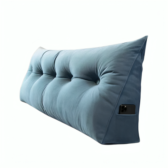 "Ergonomisch hoofdbordkussen met stijlvol design, biedt luxe comfort en ondersteuning voor hoofd, nek en rug in slaapkamer."