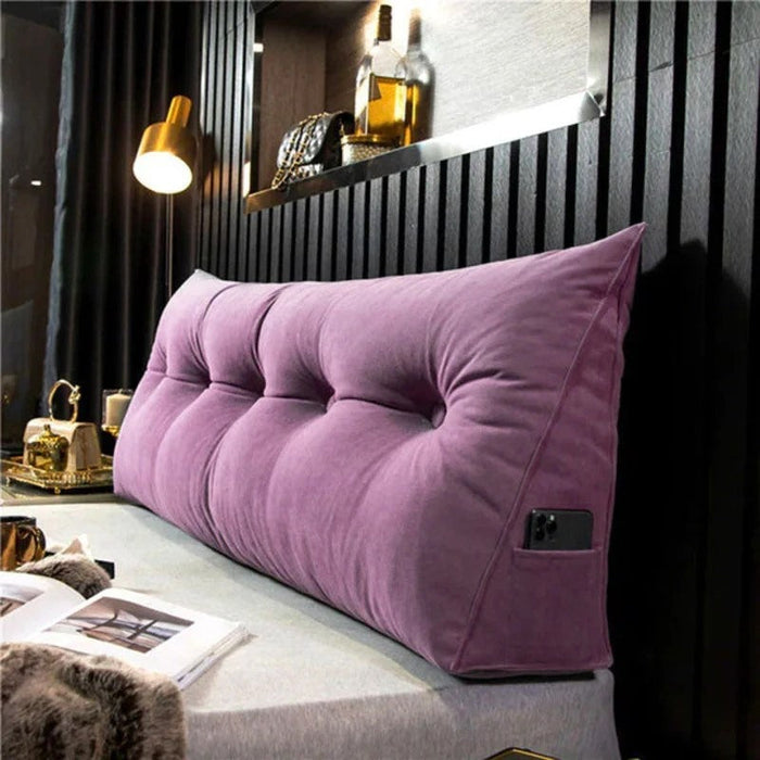 "Ergonomisch hoofdbordkussen met stijlvol design, biedt luxe comfort en ondersteuning voor hoofd, nek en rug in slaapkamer."