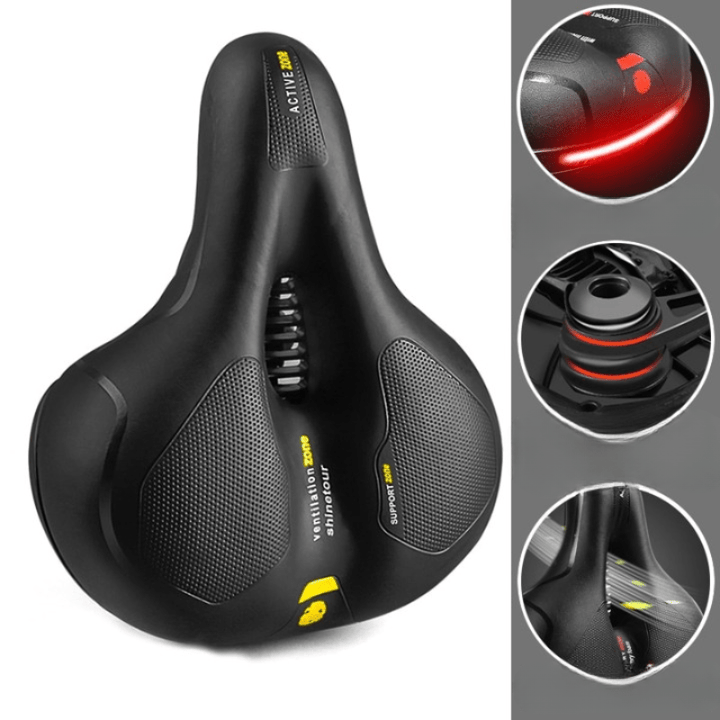 "Ergonomisch SoftRide fietszadel voor comfort, zwart kunstleer, verlicht rug- en zitbeenklachten, geschikt voor lange ritten.