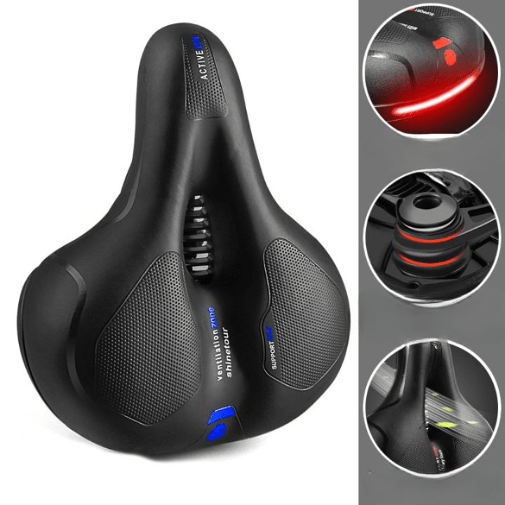 "Ergonomisch SoftRide fietszadel voor comfort, zwart kunstleer, verlicht rug- en zitbeenklachten, geschikt voor lange ritten.