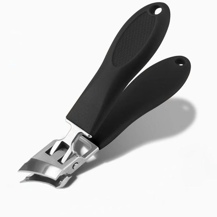 "Extra brede heavy-duty nagelknipper in zwart-oranje, ergonomische greep, voor dikke nagels; precisie en duurzaamheid."