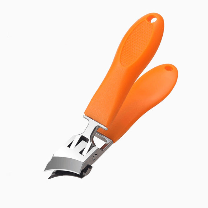 "Extra brede heavy-duty nagelknipper in zwart-oranje, ergonomische greep, voor dikke nagels; precisie en duurzaamheid."