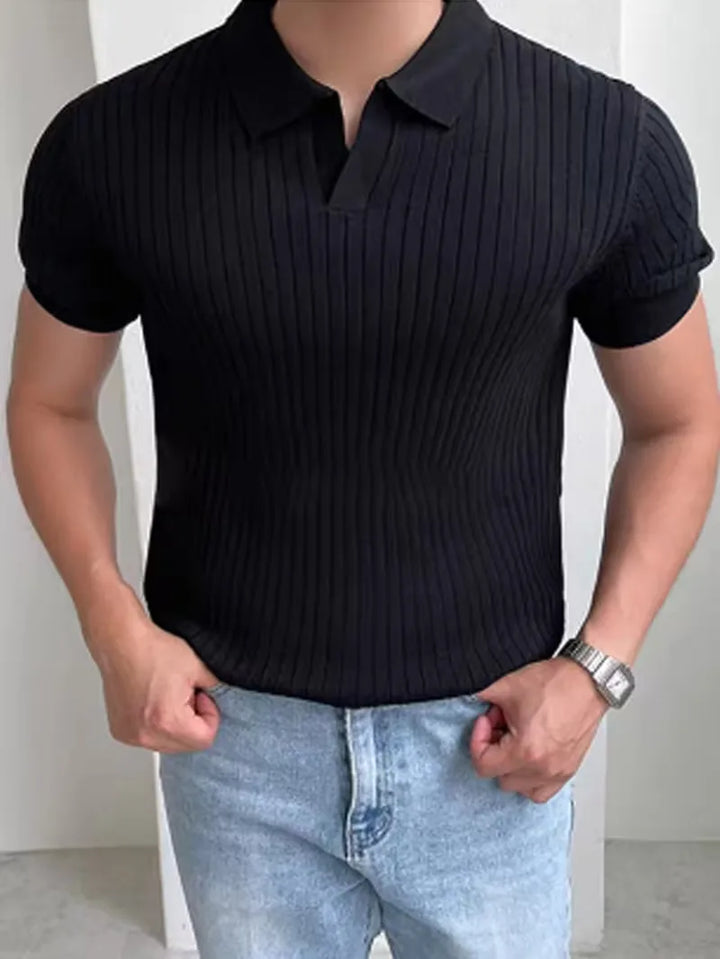 Casual herenmode gebreide polo met comfortabele v-hals