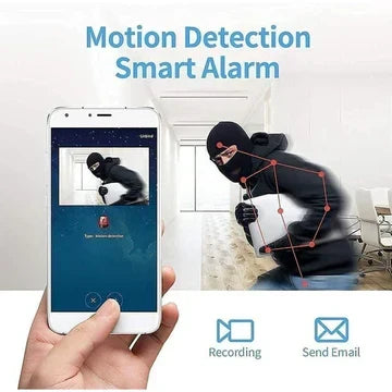 Zijaanzicht van de WatchPoint 1080p draadloze mini camera, compact en onopvallend, met complete huisbeveiliging.