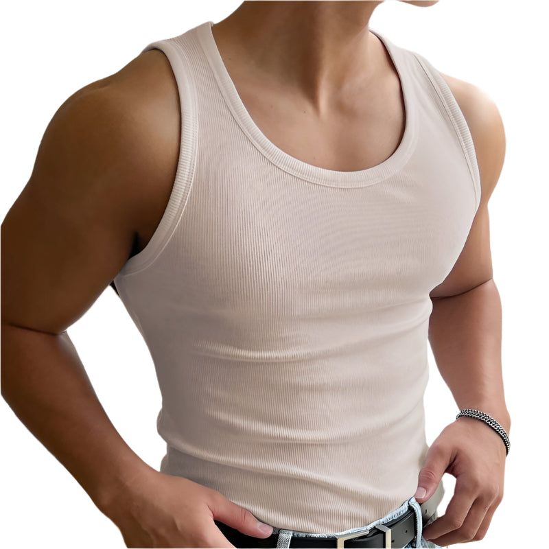 Ademende skinny fit heren tanktop, comfortabele basic voor warm weer en sportieve activiteiten.