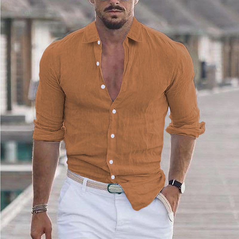 Casual heren overhemd van linnen met trendy turn-down kraag, ideaal voor een veelzijdige outfit.