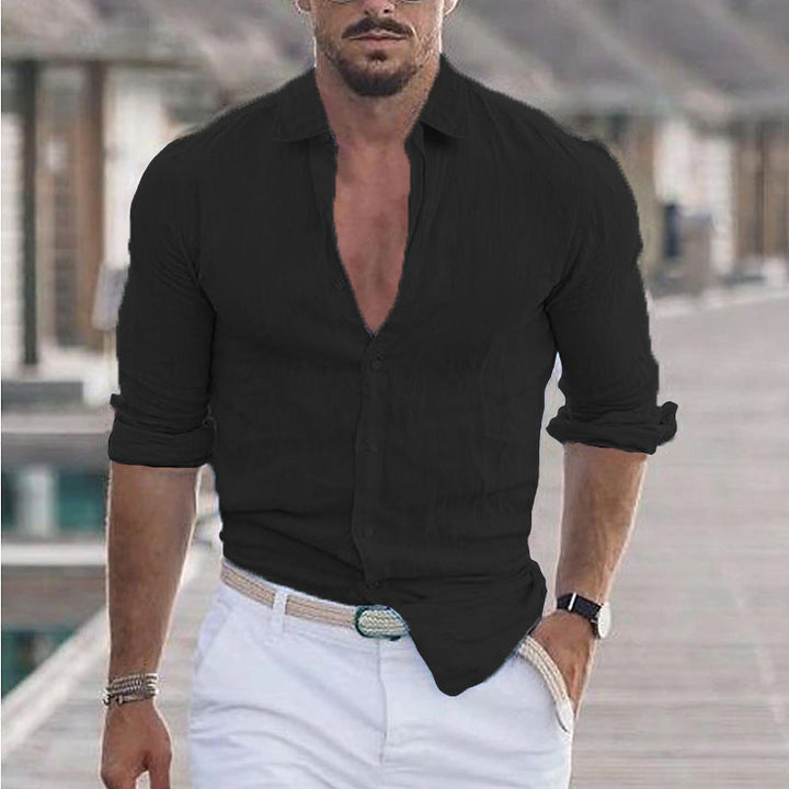 Stijlvol heren linnen shirt met unieke turn-down kraag, perfect voor zowel casual als geklede momenten.