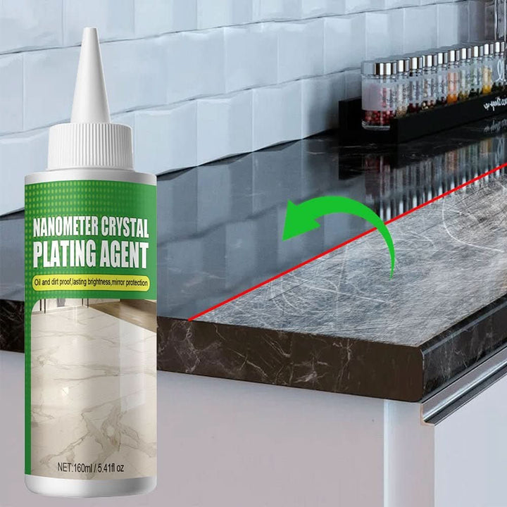 Voor en na: NanoShine Steencoating geeft doffe steen, marmer, graniet een prachtige hoogglans oppervlaktebescherming.