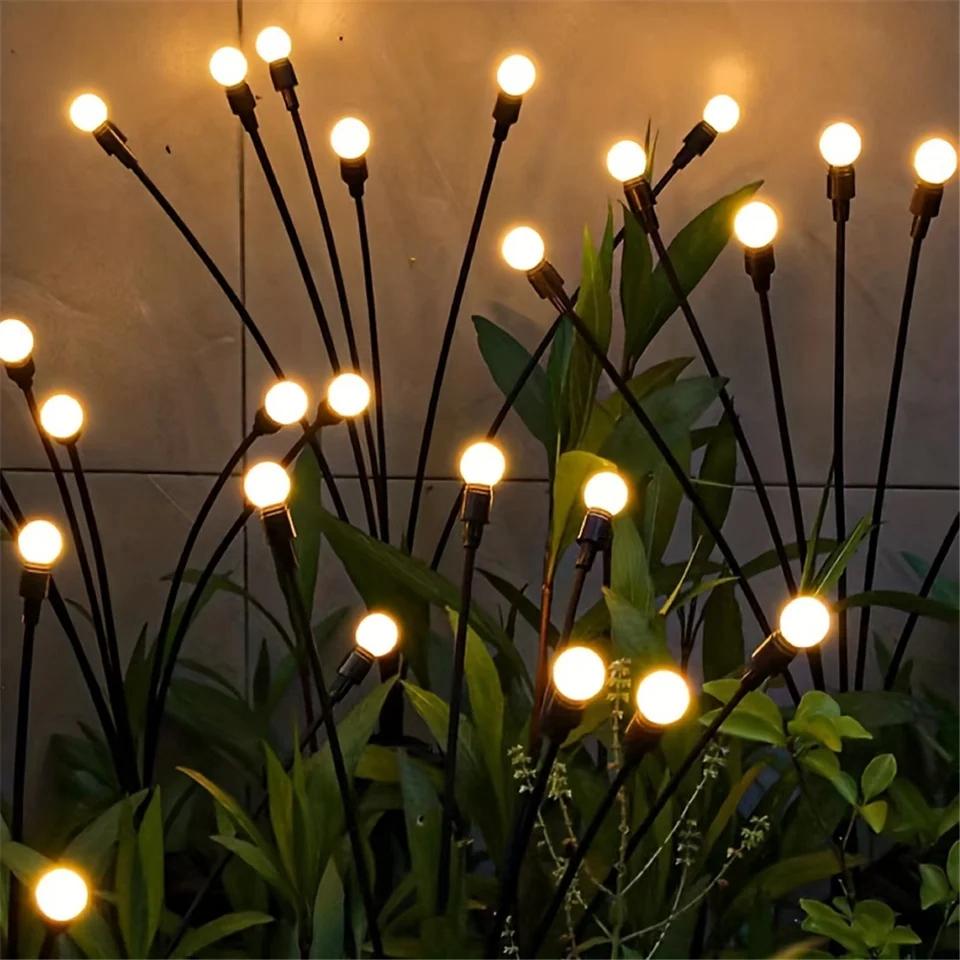 "Flexibele LED tuinverlichting met vuurvliegjes effect, op zonne-energie, buigbare stelen, warm wit licht, waterbestendig IP6