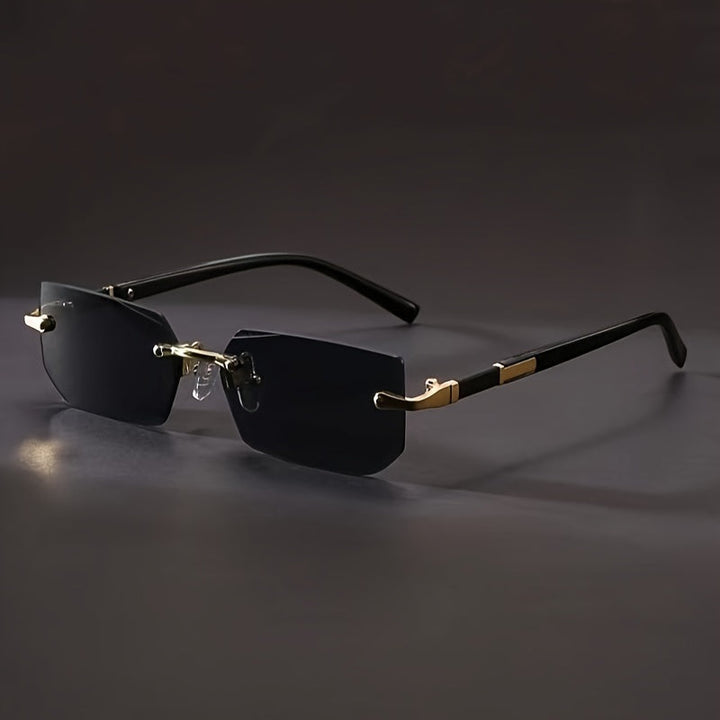 Heren frameloze zonnebril met vierkante glazen, vintage stijl en lichtgewicht roestvrijstalen montuur voor de zomer.