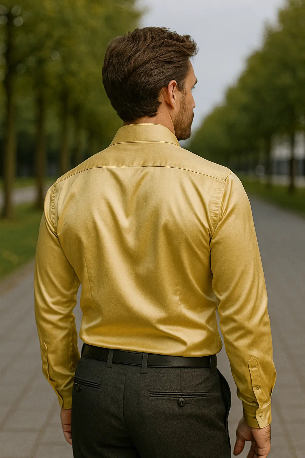 Stijlvol heren overhemd met lange mouwen en slim fit pasvorm, perfect als formeel of feestoverhemd.