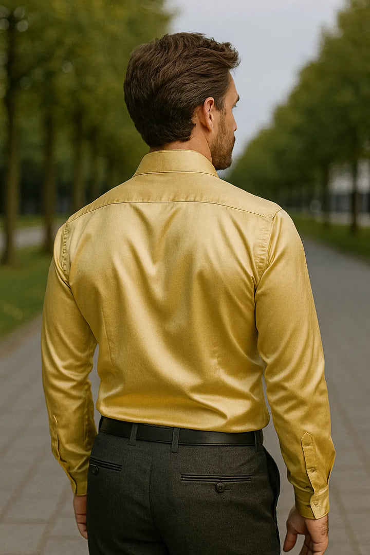 Stijlvol heren overhemd met lange mouwen en slim fit pasvorm, perfect als formeel of feestoverhemd.