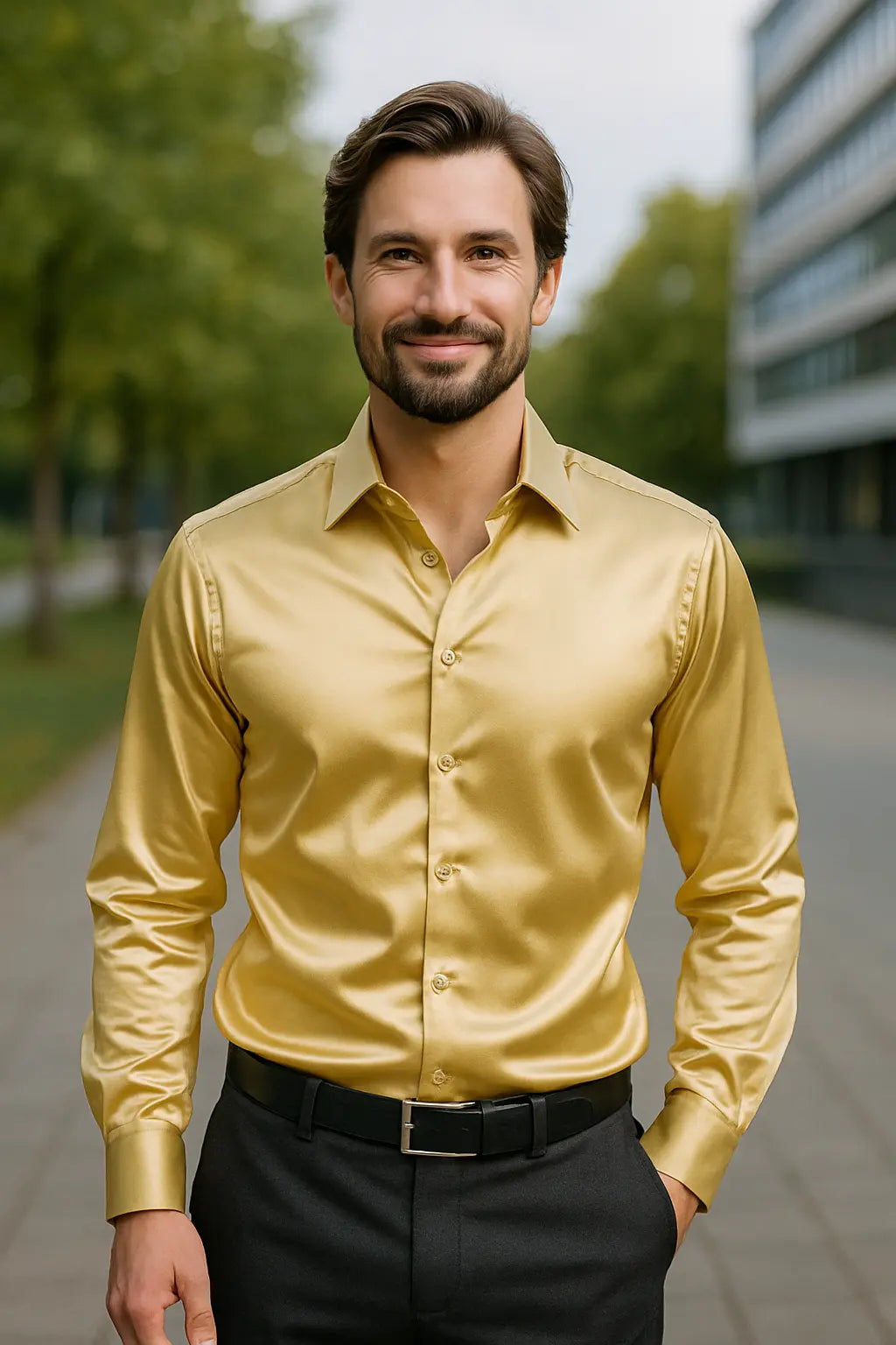 Luxe heren overhemd slim fit met lange mouwen, perfect voor formele feesten en gala gelegenheden.